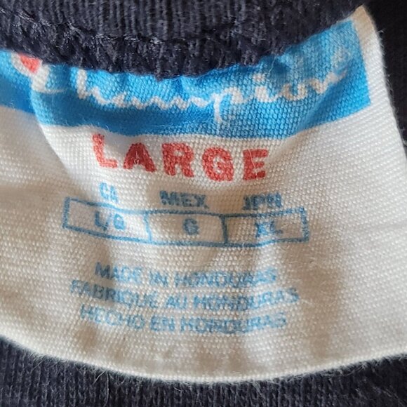 VINTAGE Champion Shirt Adult‎ Large Navy Blue Big Logo Spell Out Mens 90s * 🔥 - Picture 3 of 8